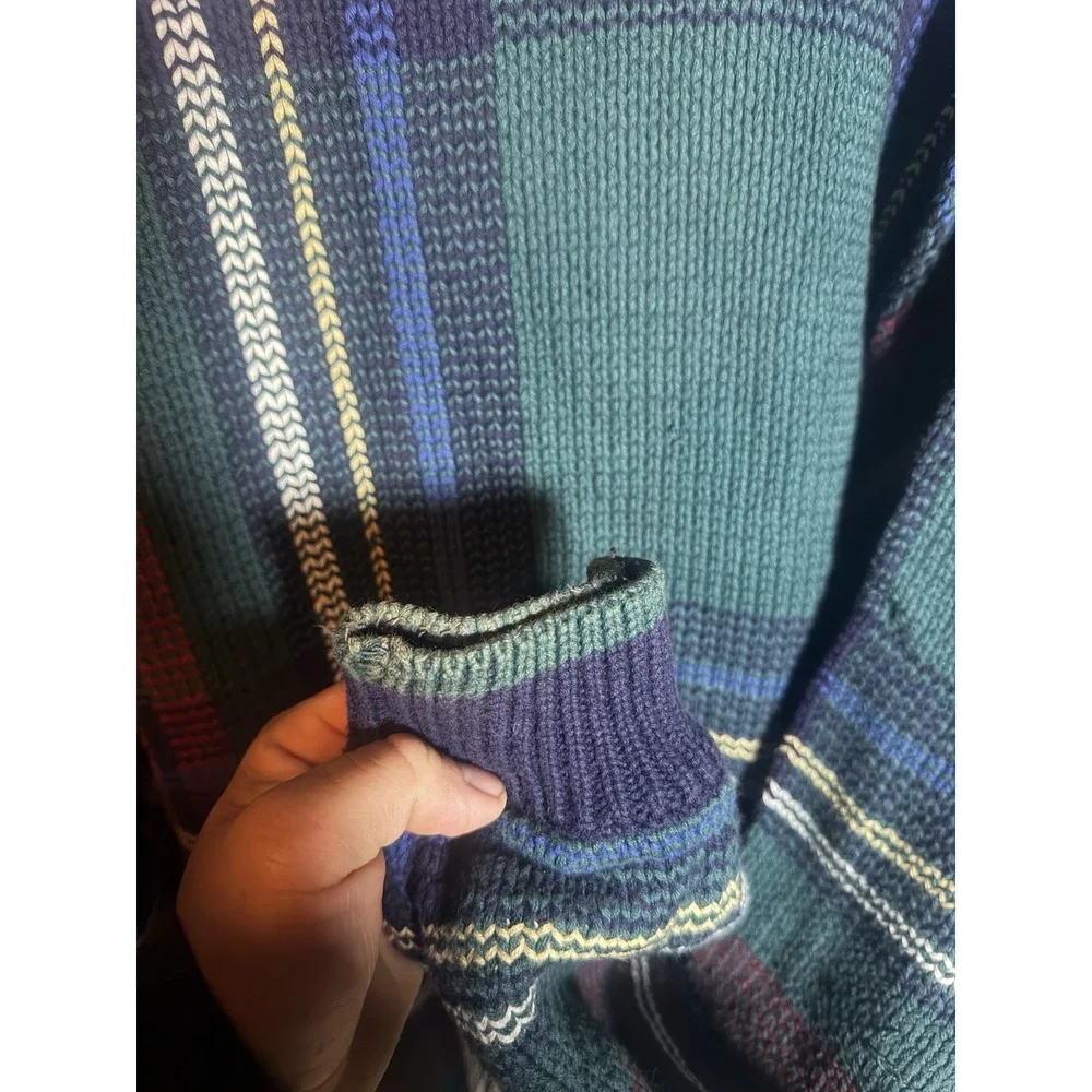 VTG Orvis Knit Plaid Long Sleeve Heavy Sweater Green Men's Xl